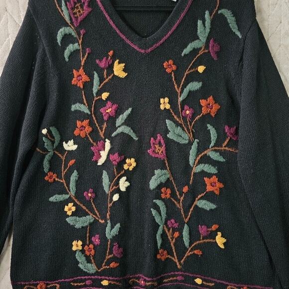 Bobbie Brooks Black Sweater with Floral Embroidery - Picture 7 of 8